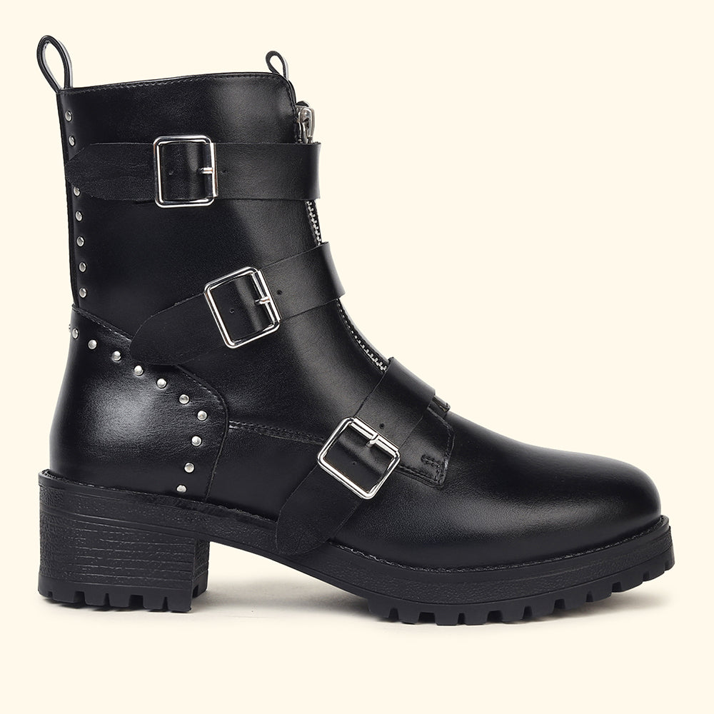 Slays Multi-Strap & Studs Combat Mid Calf boots for Women