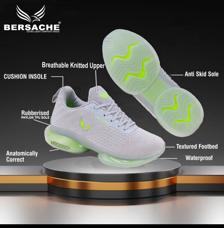 Bersache Lightweight Sports Running Shoes For Men Grey-9037