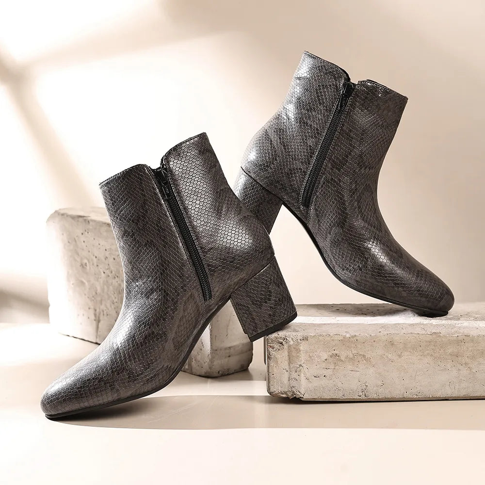 Midnight Faux Sheen Ankle Length Boots for Women