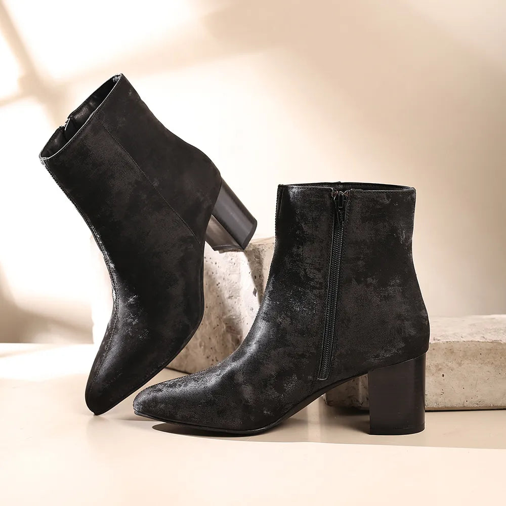 Midnight Velvet Ankle Length Boots for Women